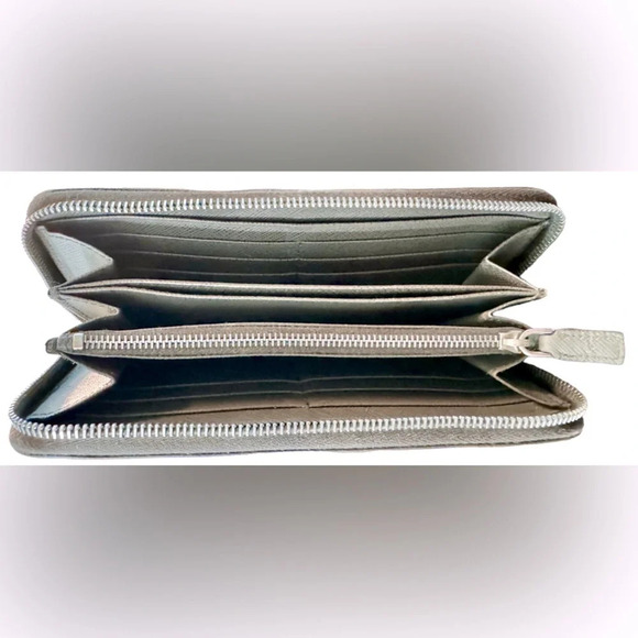 PRADA Gray Saffiano Leather Logo Embossed Zip-Around Long Wallet - Picture 5 of 13